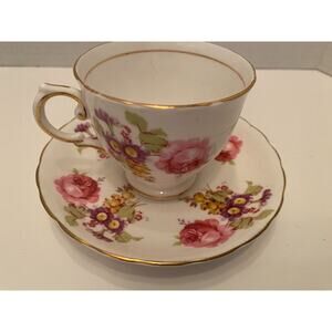 Royal Chelsea England bone china Pink Rose Bouquet Teacup & Saucer Set, Vintage